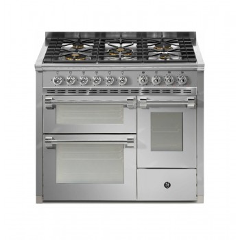 Stahl Küche AQ10SFF Ascot 100-3 Küche cm. 100 - 3 Elektroöfen verglaste Tür : Endet auf Anfragestahl - CROMO finitura standard, Farben auf Anfragestahl - stahl, Stahlfeldkonfiguration - 6W 6 Brenner 2 Wok