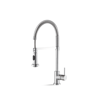 VEMA V26030 Miscelatore monocomando per lavello con molla girevole e orientabile. Erogazione a doppio getto. Flessibili F 3/8″.