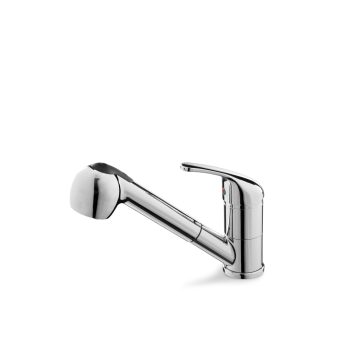 VEMA V23170 Miscelatore monocomando per lavello con canna girevole e doccia estraibile doppio getto. Flessibili F 3/8”.