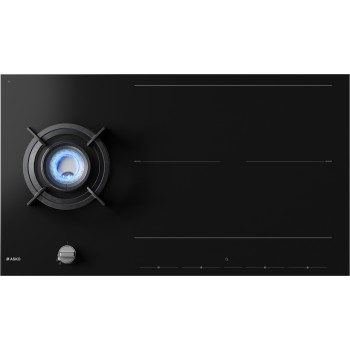 Asko Hig 89524 BG B1 Piano Kamm / Induktion und Gasveredelung: Schwarzes Glas, Fusionsbrenner Vulkan Wok: Ja