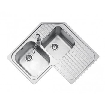 Jollynox 1IO9090S Omnia Corner sink 2 basins 83 x 83 with stainless steel right drip