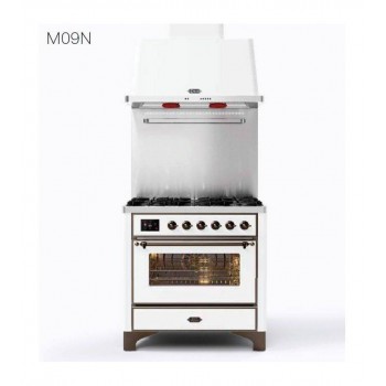 Ilve Cucina da accosto M09N Majestic Cucina da accosto cm 90 configurabile  inox o colorato : Finitura manopole e corrimano - Cromo - C, Finitura scocca - Bianco - WH, Tipologia piano cottura - PC GAS 6 FUOCHI 90cm