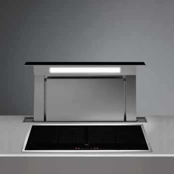 Falmec Küchenhaube WORKTOP 90 - NERO Design+ Kapuze Downdraft cm 90 - Edelstahl und schwarzes Glas