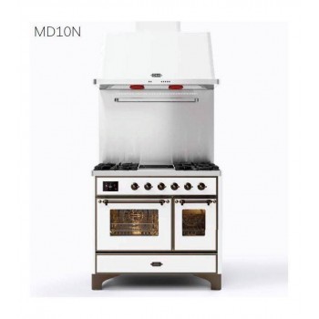 Ilve Cucina da accosto MD10N Majestic Cucina da accosto cm 100 configurabile  inox o colorato : Finitura manopole e corrimano - Cromo - C, Finitura scocca - Bianco - WH, Tipologia piano cottura - PC GAS 6 FUOCHI 90cm